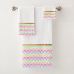 CONJUNTO DE TOALHAS PASTEL PINK CHEVRON DOURADO BANTHROOM TOWET