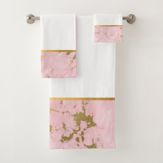 CONJUNTO DE TOALHAS PASTEL PINK MARBLE DOURADO BATHROOM TOWET (Insitu)