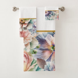 CONJUNTO DE TOALHAS PASTEL PRIMAVERA FLORORAL BRANCO BANTHROOM TOWEL S