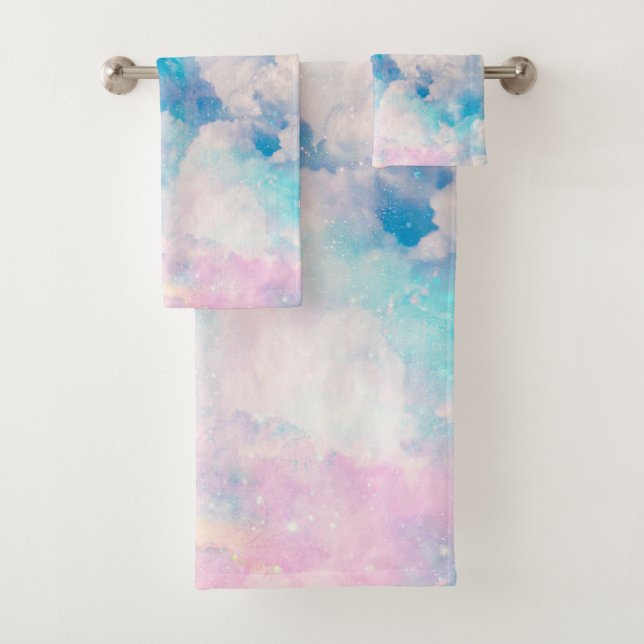 Conjunto De Toalhas Pastel Rainbow Cloudy Sky Aestético (Insitu)