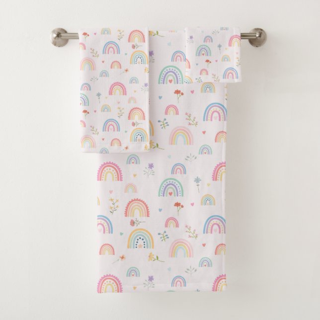 Conjunto De Toalhas Pastel Rainbows Girly Wildflower & Hearts (Insitu)