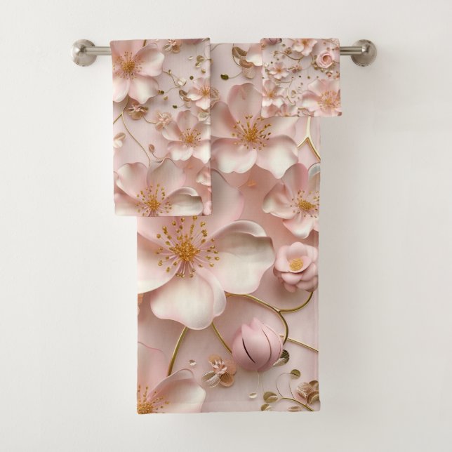 Conjunto De Toalhas Pastel Rosa Bonito Floral (Insitu)