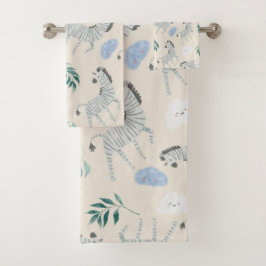 Conjunto De Toalhas Pastel safari zebra padrão animal rosa-de-viveiro