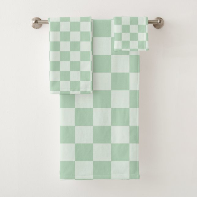 Conjunto De Toalhas Pastel Verde Checkerboard (Insitu)