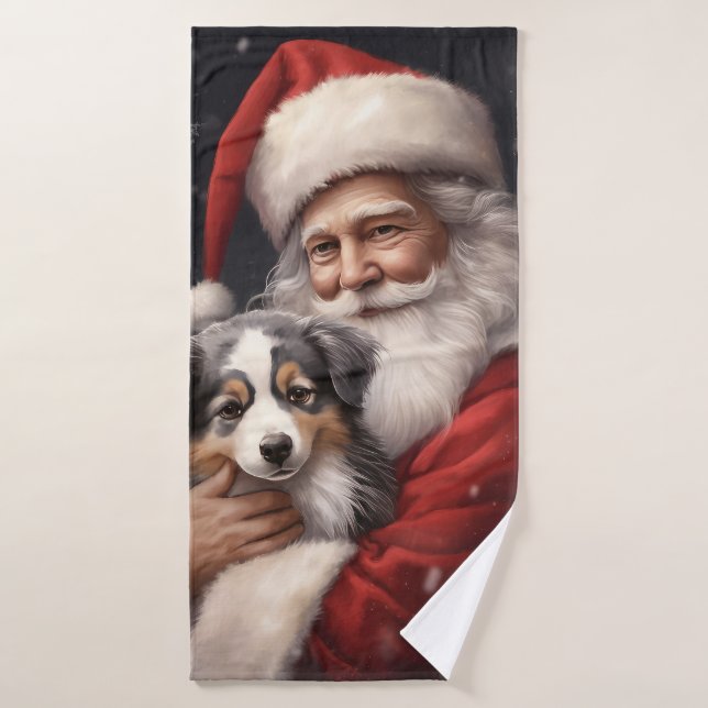 Conjunto De Toalhas Pastor australiano com Natal (Toalha de Banho)