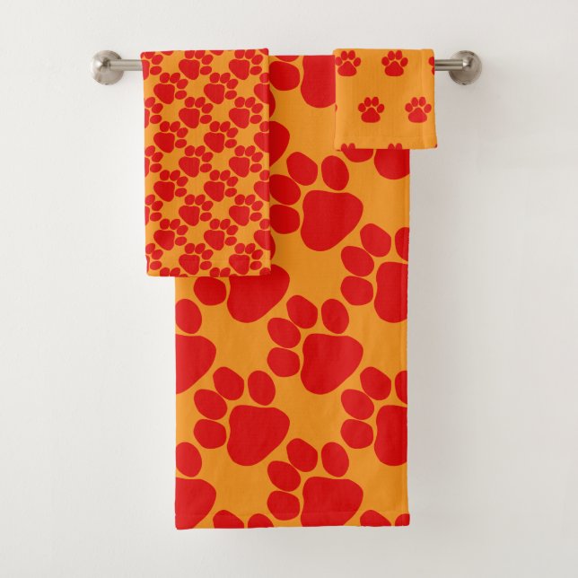 Conjunto De Toalhas Patas de Cachorro Vermelho Laranja (Insitu)