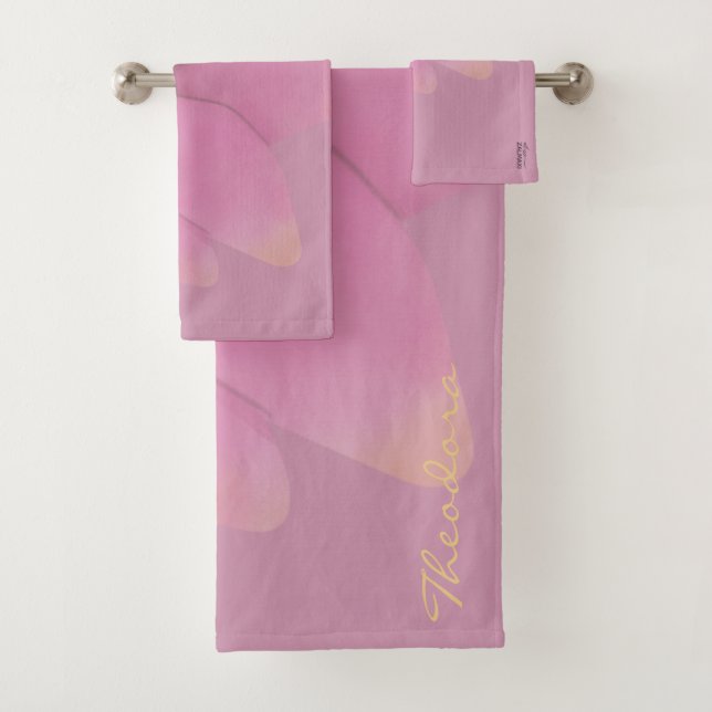 Conjunto De Toalhas Paterna Floral Elegante Dourada Fuchsia Abstrato (Insitu)