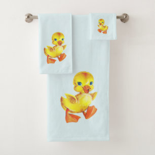 Conjunto De Toalhas Pato Fofo em Azul Bebê Claro