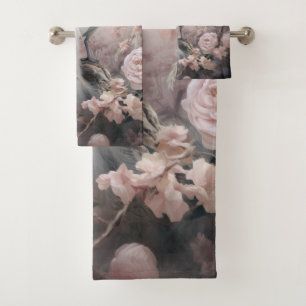 Conjunto De Toalhas Pavão branco romântico e flores cor-de-rosa esmaga