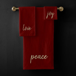 Conjunto De Toalhas Paz de Natal Joy   Dourado Festivo Vermelho Escuro