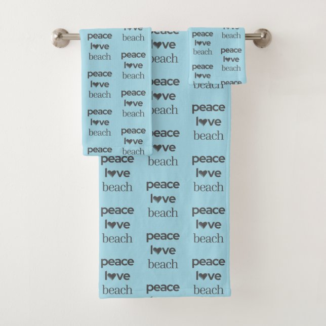 Conjunto De Toalhas Peace Love Beach -Blue Coastal Life Bathroom Decor (Insitu)