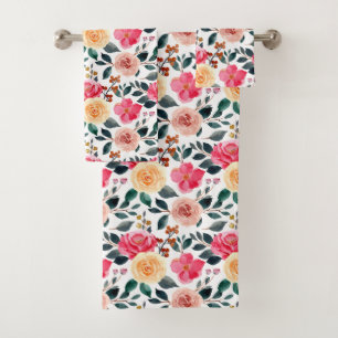 Conjunto De Toalhas Peach Amarelo Cor-de-rosa Verde Girly Padrão Flor