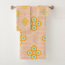 Conjunto De Toalhas Peach background hexagonal floral pattern 