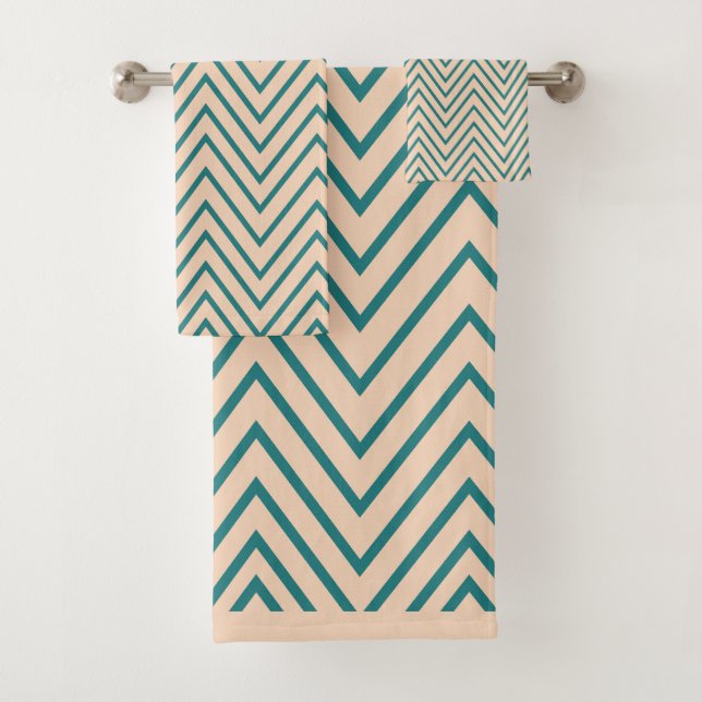 Conjunto De Toalhas Peach Blue Chevron Stripe (Insitu)