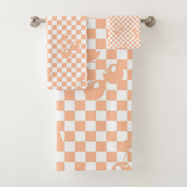 Conjunto De Toalhas Peach Fuzz Cherry Gingham Patterno