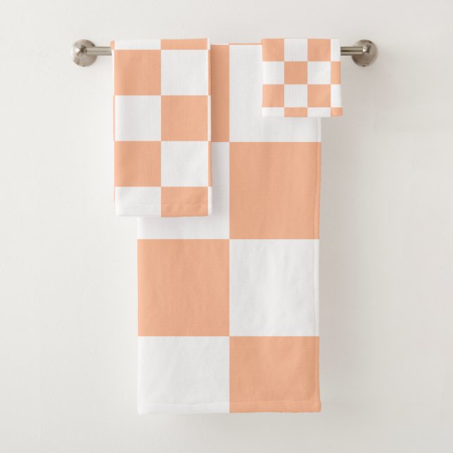 Conjunto De Toalhas Peach Fuzz Verificado Padrão Gingham (Insitu)