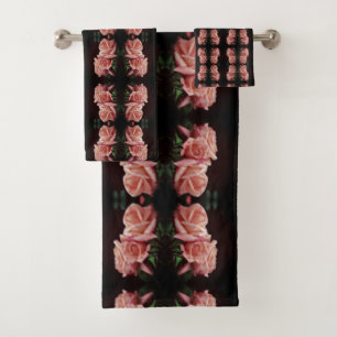 Conjunto De Toalhas Peach Rosa Trio Abstrato Floral Vintage