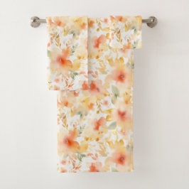 Conjunto De Toalhas Peach Splash Floral Abstrato