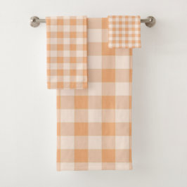 Conjunto De Toalhas Peach White Checkered Gingham Patterno