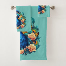 Conjunto De Toalhas Peacock Com Rosas De Pêssego