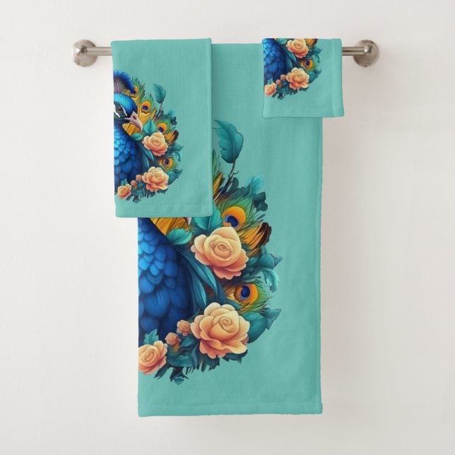 Conjunto De Toalhas Peacock Com Rosas De Pêssego (Insitu)