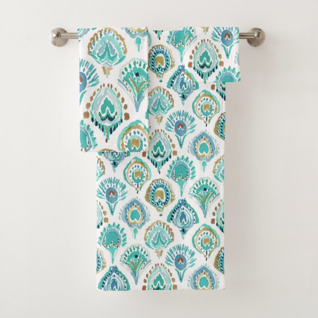 Conjunto De Toalhas PEACOCK MERMAID Escalas e Penas Náuticas Aqua (Insitu)