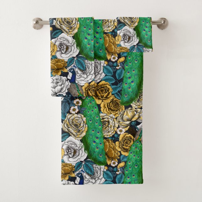 Conjunto De Toalhas Peacocks no rosa 3 (Insitu)