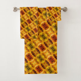 Conjunto De Toalhas Peças amarelas avermelhadas e formas geradoras