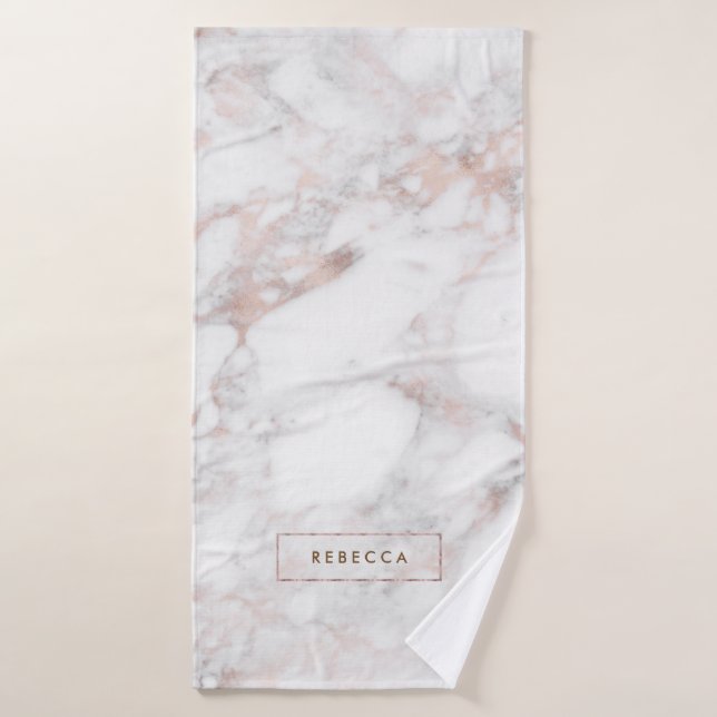 Conjunto De Toalhas Pedra de mármore branca e rosa Dourada (Toalha de Banho)