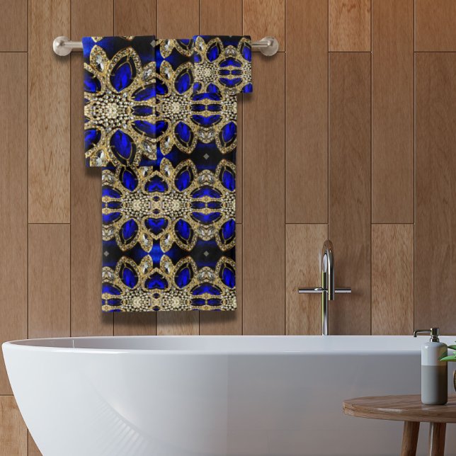 Conjunto De Toalhas pedra preciosa azul de diamante de ouro (fashion stylish turquoise gold silver royal blue bath towel set)