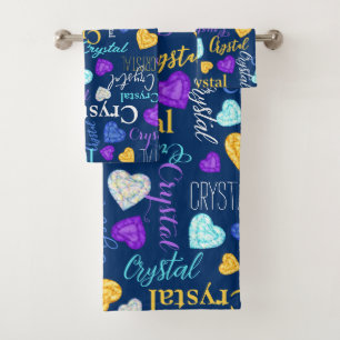 Conjunto De Toalhas Pedras preciosas corações nome personalizado Crist