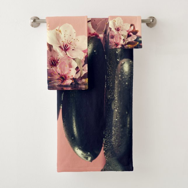 Conjunto De Toalhas Pedras Zen Pretas Flores (Insitu)