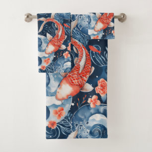 Conjunto De Toalhas Peixe Japonês Em Aquarela