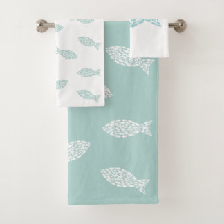 Conjunto De Toalhas Peixe náutico branco e verde-menta