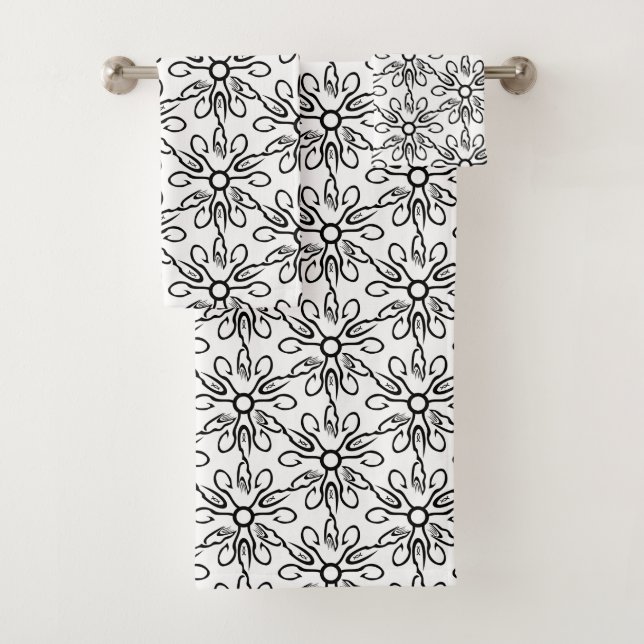 Conjunto De Toalhas Peixe preto e branco e padrão do gancho (Insitu)