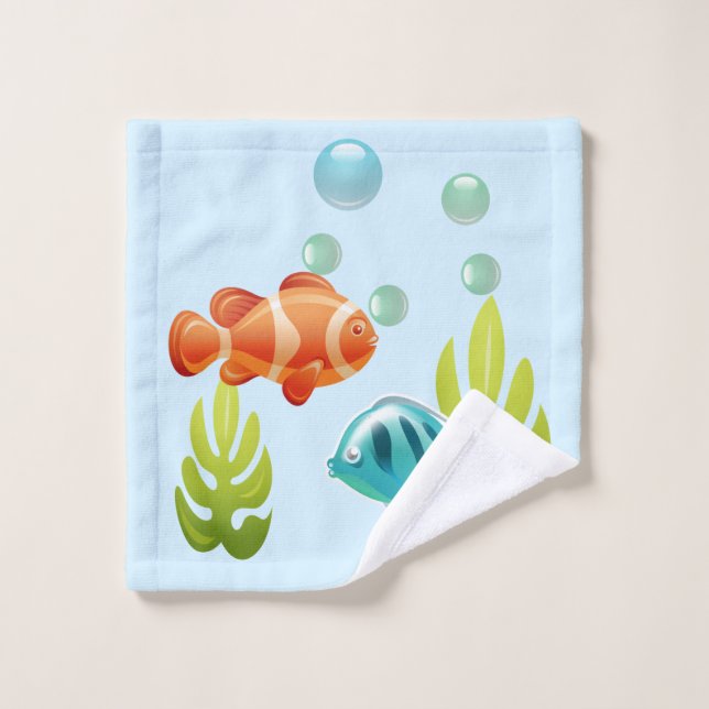 Conjunto De Toalhas Peixes Coloridos com Bolhas e Algas Marinhas (Pano de lavar)