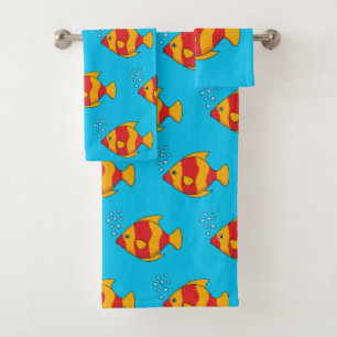 Conjunto De Toalhas Peixes Tropicais de Laranja Vermelho