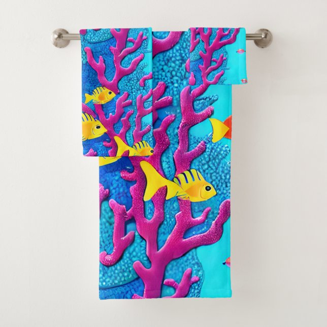 Conjunto De Toalhas Peixes Tropicais Sem Costura Padrão (Insitu)