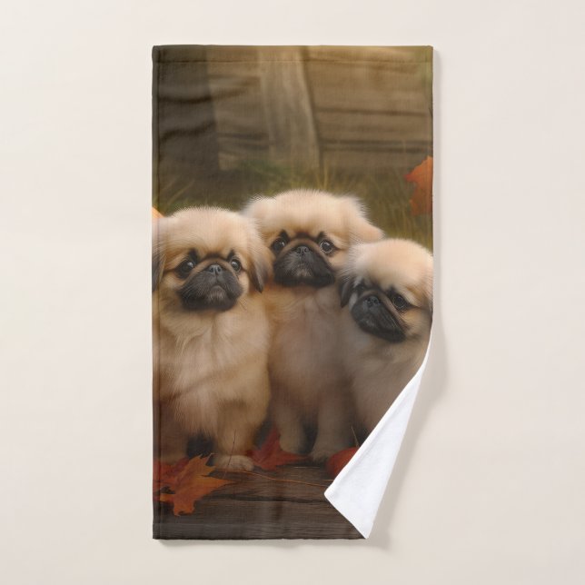 Conjunto De Toalhas Pekingese Puppy Autumn Delight Pumpkin (Toalha de mão)