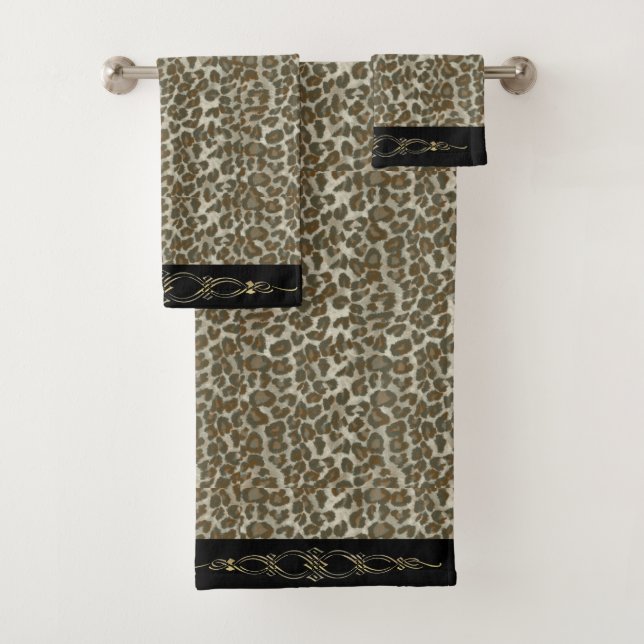 Conjunto De Toalhas Pele-Leopardo E Lente Dourada  (Insitu)