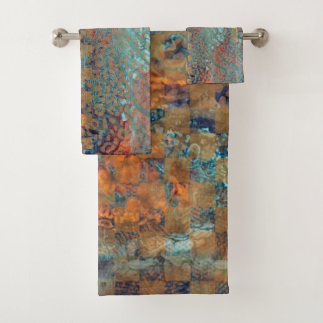 Conjunto De Toalhas  Pele Mistura De Abstrato Azul E De Zebra (Insitu)