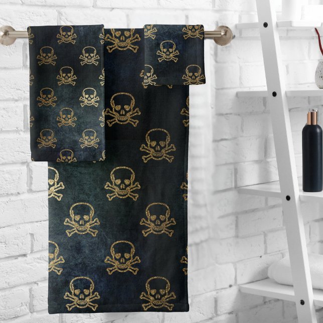 Conjunto De Toalhas Peles E Ossos Piratas Dourados E Pretos (Criador carregado)