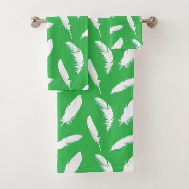 Conjunto De Toalhas Penas brancas em Jade Green (Insitu)