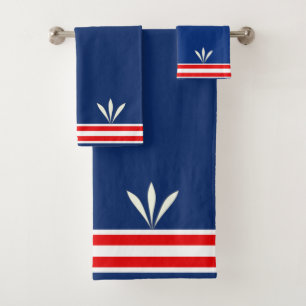 Conjunto De Toalhas Penas Brancas Modernas em Azul e Vermelho