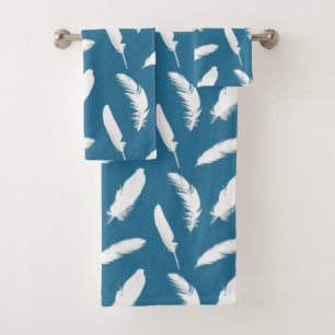Conjunto De Toalhas Penas brancas sobre o azul denim