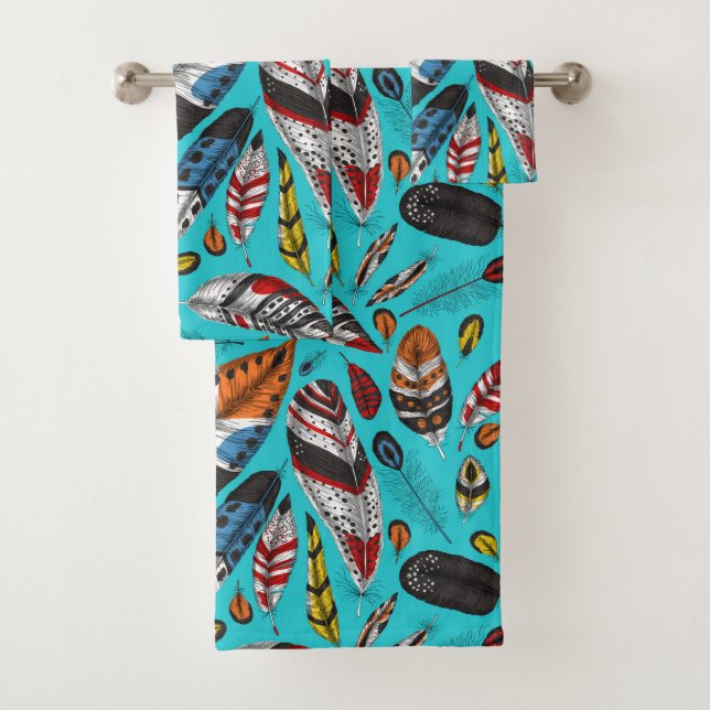 Conjunto De Toalhas Penas coloridas (Insitu)