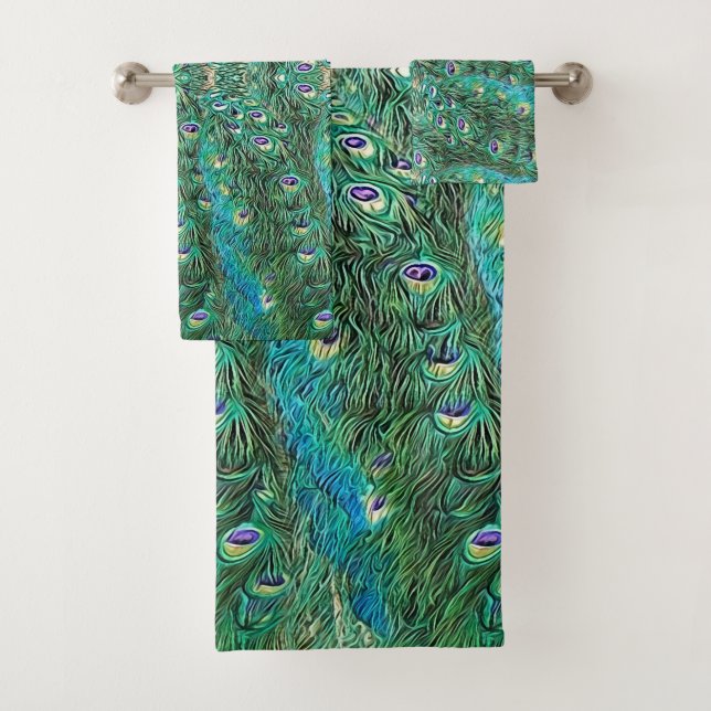 Conjunto De Toalhas Penas de pavão, abstrato - padrão acrílico (Insitu)