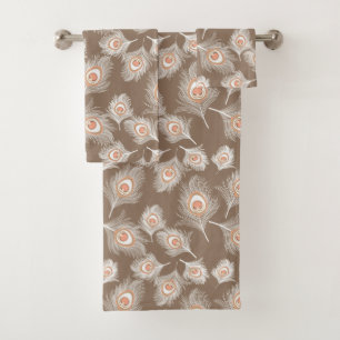 Conjunto De Toalhas Penas de Pêssego Branca e Pêssego em Taupe Tan
