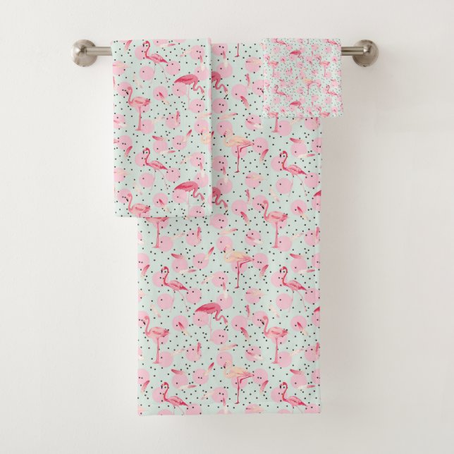 Conjunto De Toalhas Penas do flamingo em bolinhas (Insitu)