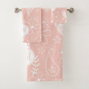 Conjunto De Toalhas penas monogramas, flores cor-de-rosa QUALQUER cor